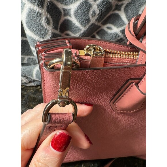 Michael Kors Mercer Large Satchel Tote Womens Pink Gold Hardware Zip Top - Picture 6 of 8